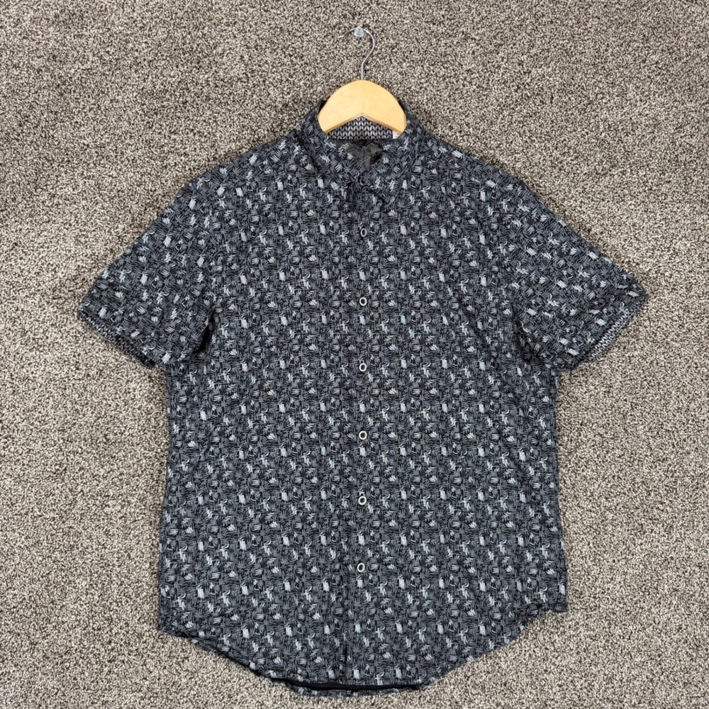 Robert Graham Sun Valley Shirt Mens L Classic Fit Black White Geometric Stretch